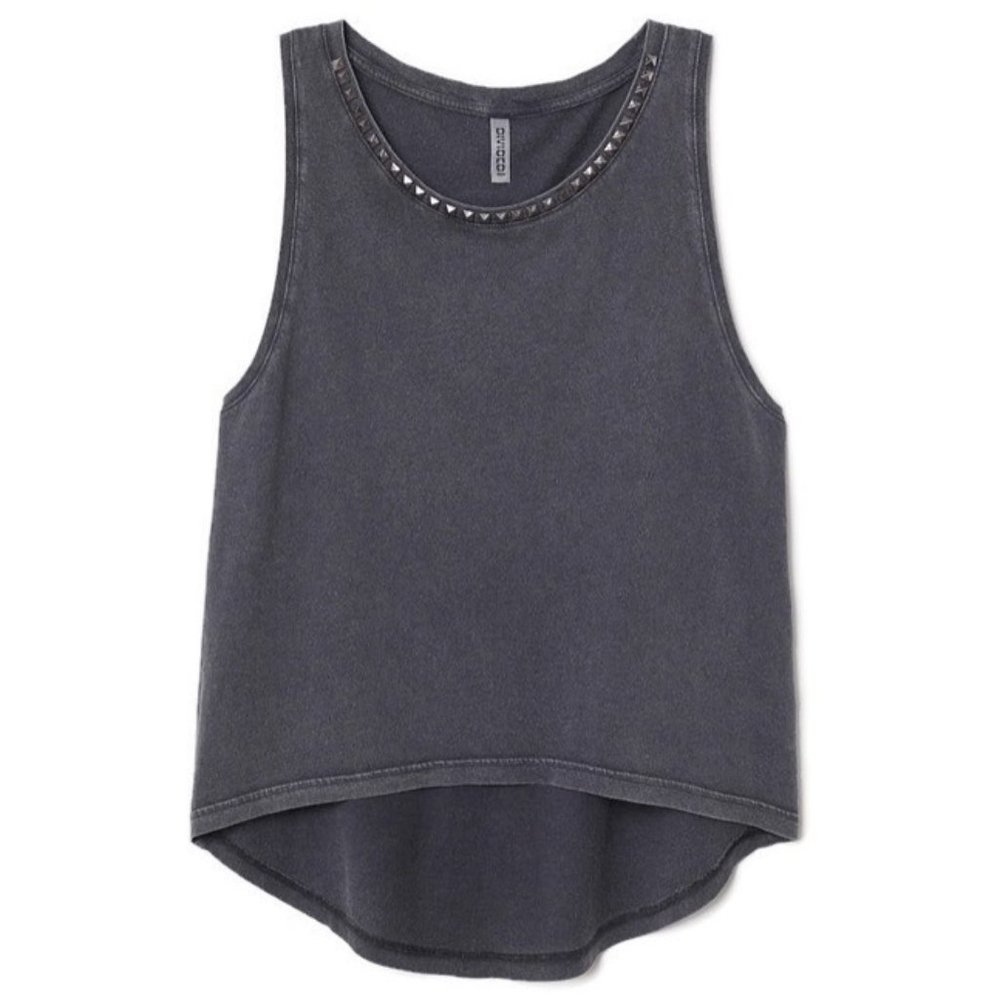 Divided Washed Charcoal Stud Trim Tank Top